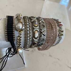 Mixed Metal and Rose Gold tone Women’s Bracelet Set of - Pearl & Crystal Accents